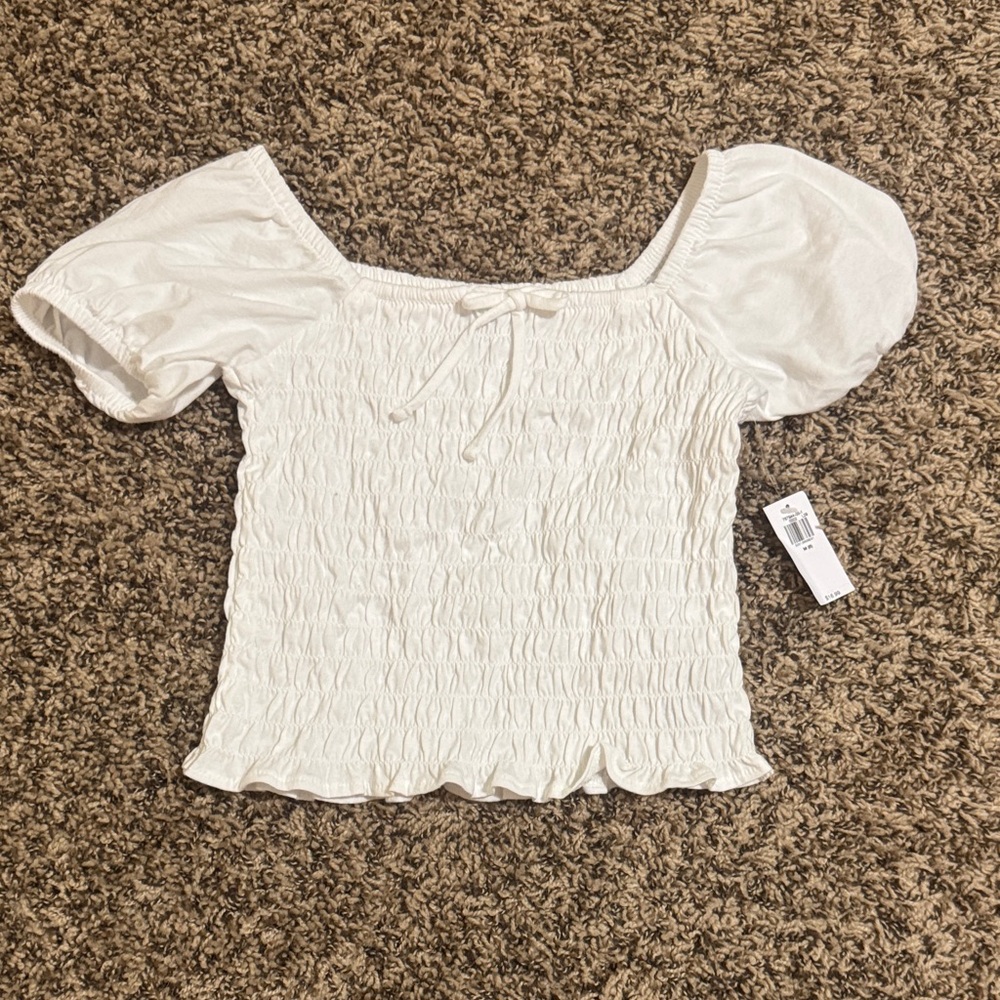Old Navy White Smocked Puff-Sleeve Crop Top with Tie